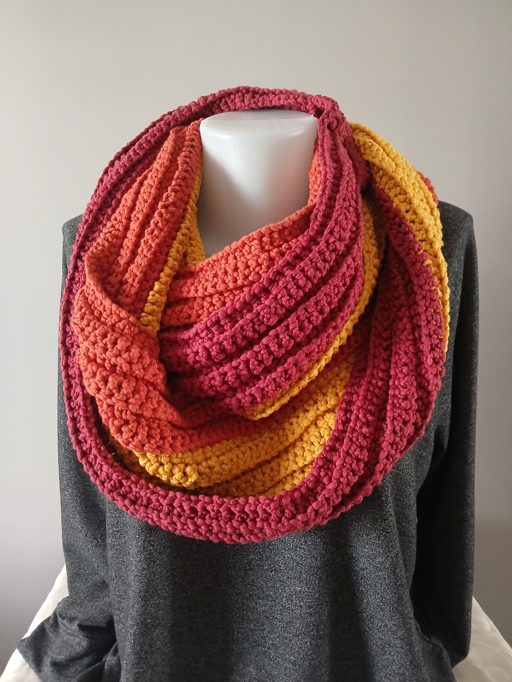 Handmade Multicolor Infinity Scarf - Pink, Orange & Yellow